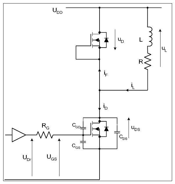 图 5 带感性负载的 MOSFET 斩波电路（翻拍自手册）