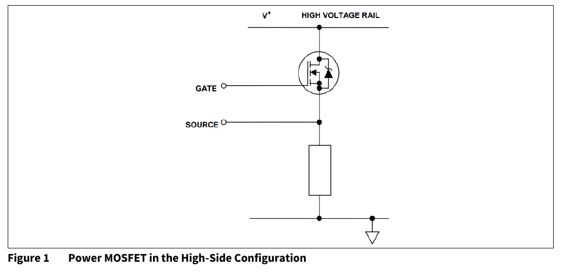AN-978 图 1：高侧组态中的功率 MOSFET（翻拍自原 PDF 第 3 页）