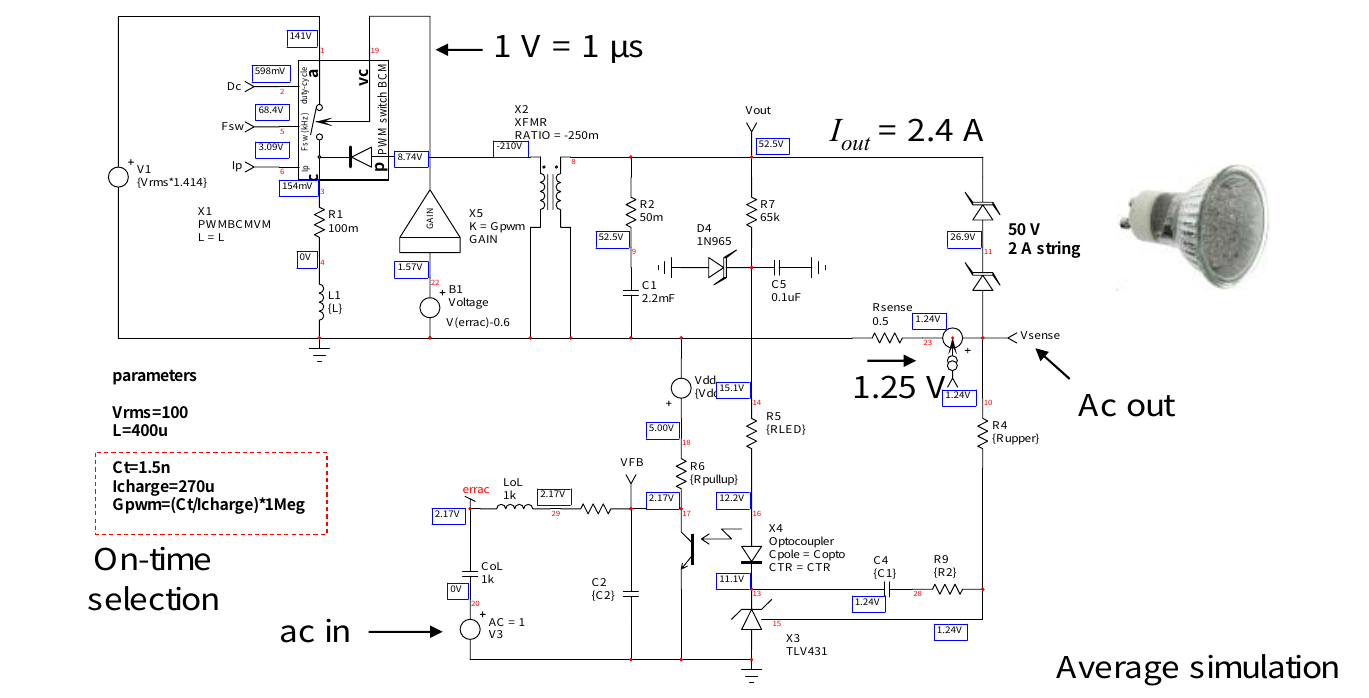 TL431 原图 P51：设计例 1（NCL30000 单级 PFC）平均模型仿真电路
