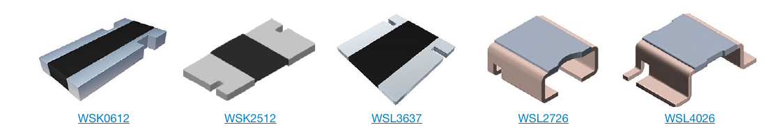 Vishay 原版图（第 5 页）— Power Metal Strip 四端产品外观：WSK0612 / WSK2512 / WSL3637 / WSL2726 / WSL4026