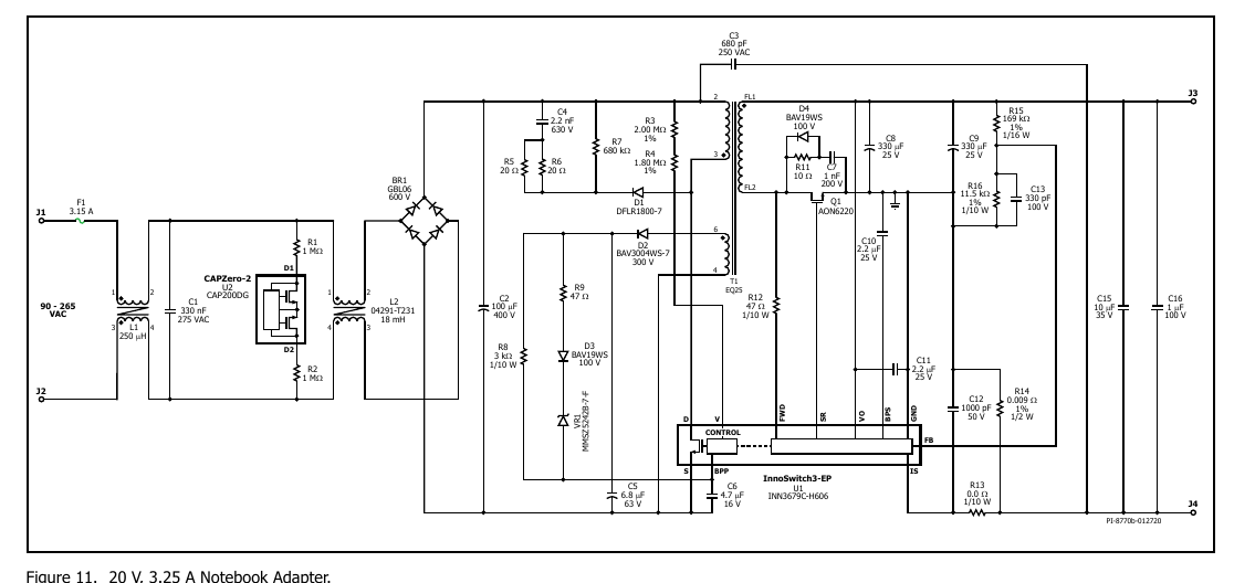 DS 图 11：20 V/3.25 A 笔记本适配器（INN3679C-H606），翻拍自手册