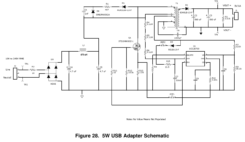 5 W USB 适配器原理图（原版图 28，翻拍自手册）