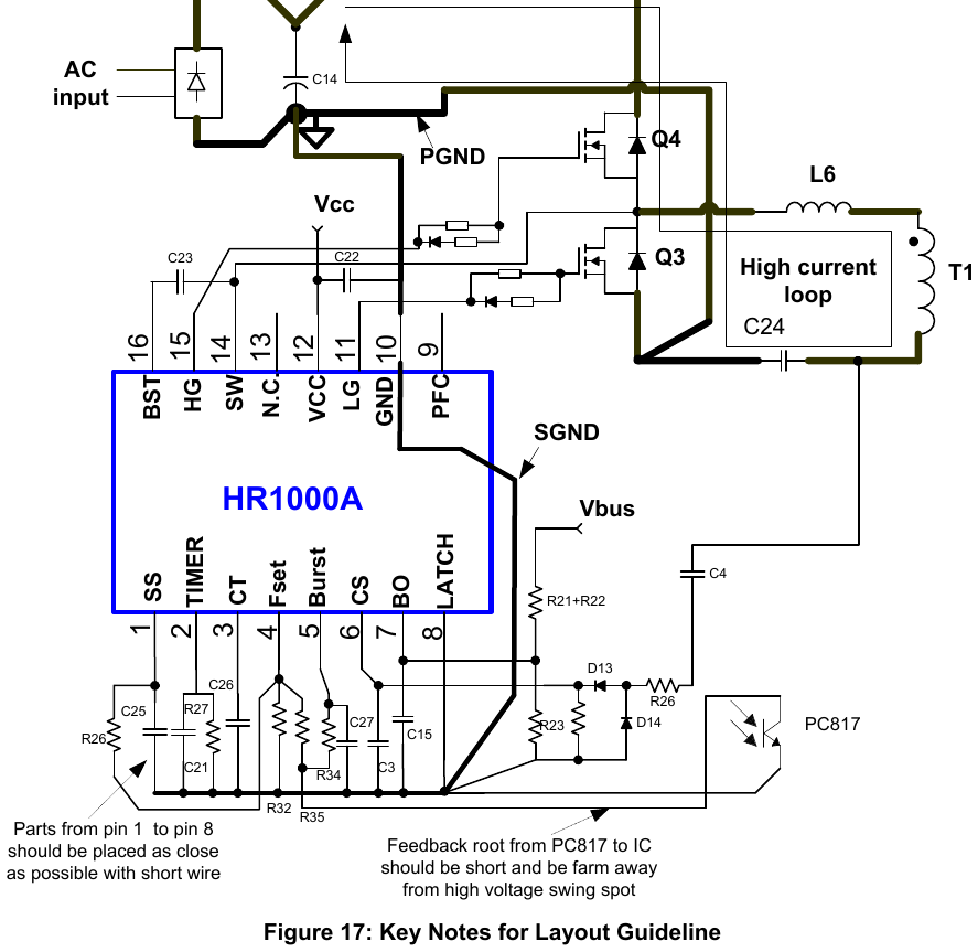 布局要点(MPS HR1000A DS Rev 1.02 图 17 原版,翻拍自手册)