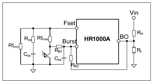 宽输入范围的突发门限稳定电路（MPS HR1000A DS Rev 1.02 图 5 原版，翻拍自手册）