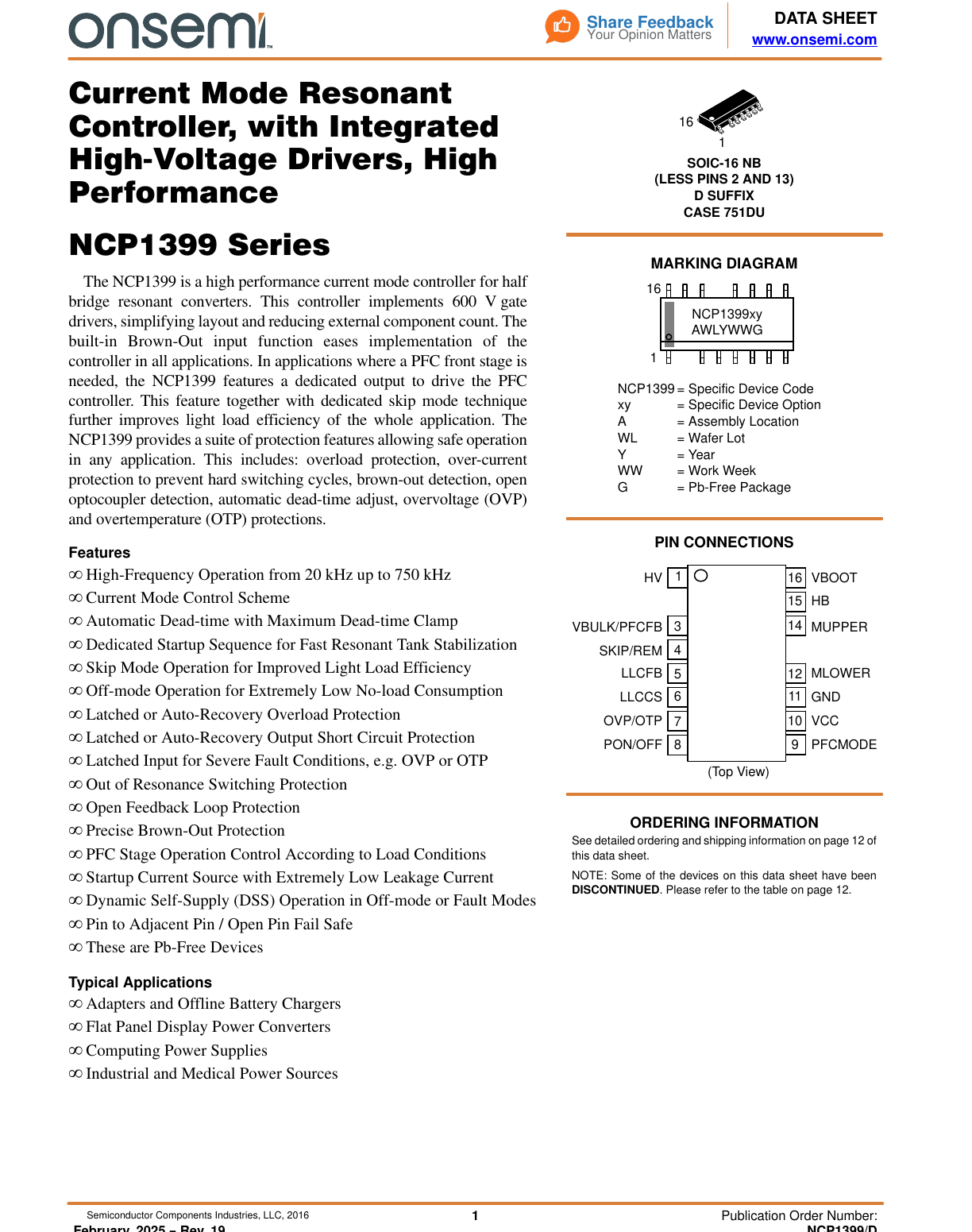 NCP1399 典型应用(onsemi NCP1399/D 图 1~3 原版,翻拍自手册)