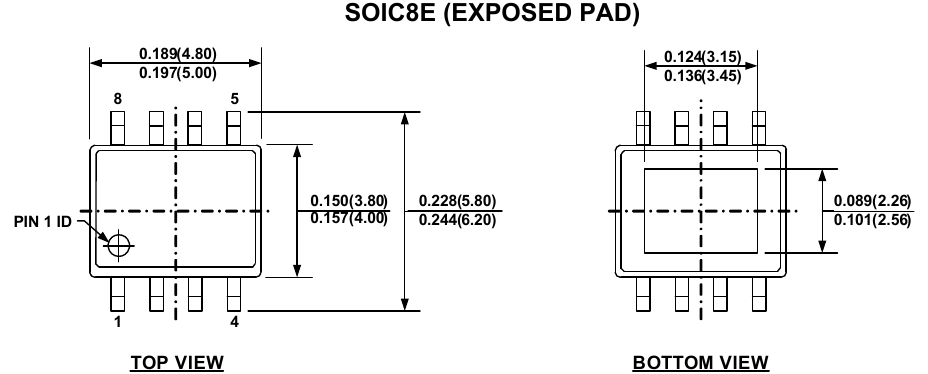 MP6922 SOIC8E（裸露焊盘）封装外形——顶视图与底视图及尺寸标注（MPS MP6922 DS 第 12 页原版图，翻拍自手册）