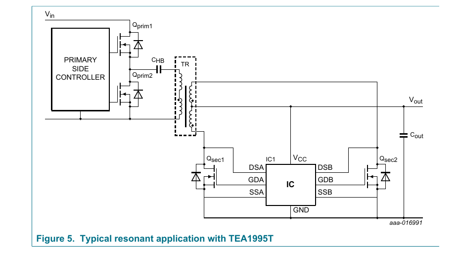TEA1995T 典型谐振应用（NXP TEA1995T 数据手册图 5 原版，翻拍自手册）
