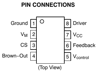NCP1654 引脚配置(SOIC−8 顶视,翻拍自手册)