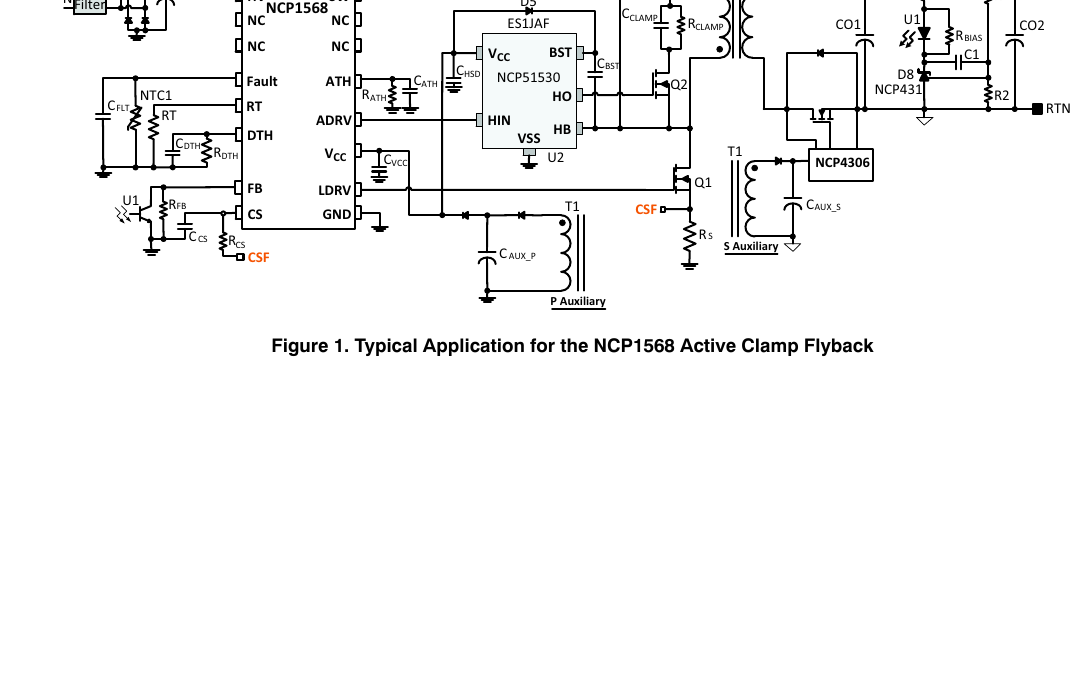 NCP1568 典型应用（onsemi NCP1568/D 图 1 原版，翻拍自手册）
